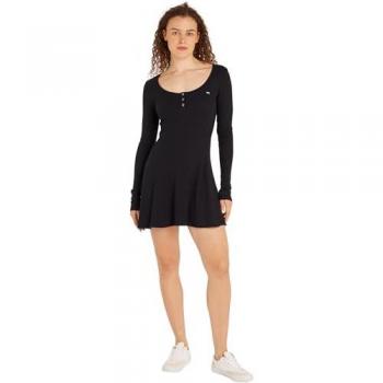 Tommy Jeans Blusenkleid »TJW HENLEY FLARE DRESS«, mit Tommy Jeans Flagge Black N-Gr Black