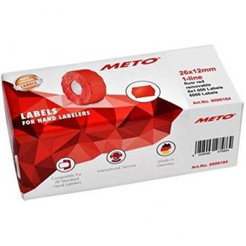 Meto Red Price Labels, 26x12 mm, Removable, 6000 Labels