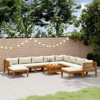 Vidaxl Salon De Jardin 11 Pcs Avec Coussin Crème Bois D'acacia Solide