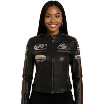 Infinity Leather Dalby Leather Biker with Badges – Women’s Jet Black, Size 18