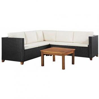 Black Polished Garden Lounge Set with Cushions, 4-Piece Collection