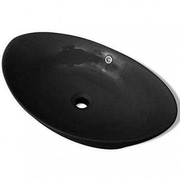 Lavabo Ovalado de Cerámica Negra con Desbordamiento, 59 x 38,5 cm