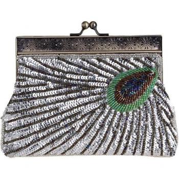 Pochette en perles et sequins style paon