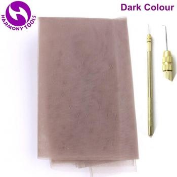 HARMONY Red de encaje marrón oscuro 1 yarda + Aguja para pelucas