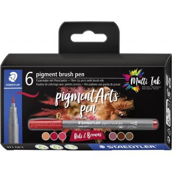 Feutres Brush Pen Staedtler 371 – Ensemble 6 (Rouge & Brun)