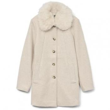 Vero Moda Offwhite Mantel mit Kunstpelzkragen – Regular Fit, Größe M, Modell AUTUMN