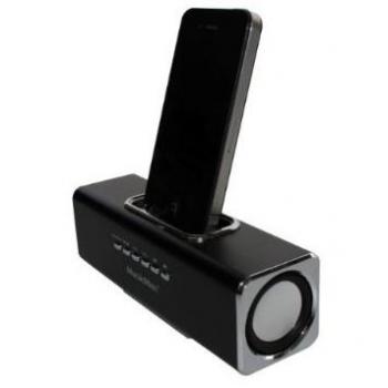 MusicMan SoundStation Eco – Schwarzer Lautsprecher mit Akku, MicroSD‑Slot und iPhone‑Dock