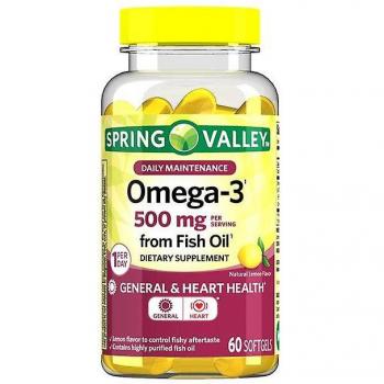 Cápsulas blandas de Omega-3 de aceite de pescado, Spring Valley, 500 mg, 60 piezas