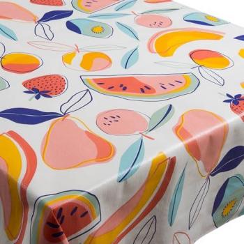 Rollo de hule con diseño de frutas tropical 140cm x 25m fabricado en PVC y polipropileno