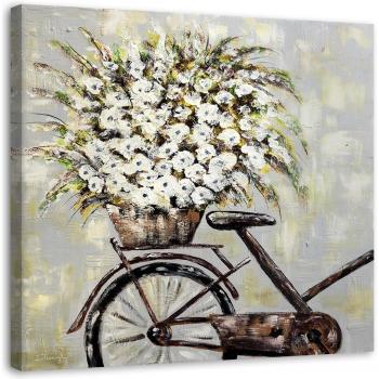 Stampa Fiori Beige 30x30, Tela e Tinta Grigia