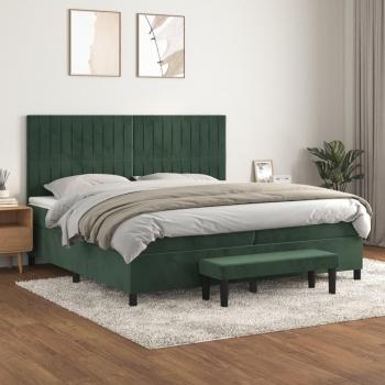 Élégance Nocturne : Lit 200x200 cm avec Sommier Tapissier Vert Foncé, Revêtement Velours