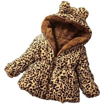 Warm Woolen Coat for Baby Girls with Leopard Print