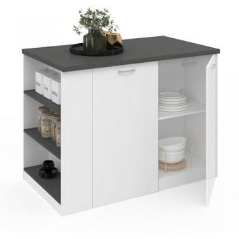 Isla central Tibo 120 cm en madera blanca con superficie gris