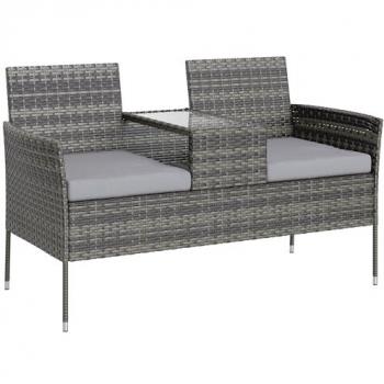 Outsunny Wicker Chair and Glass Table Set in Dark Grey