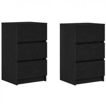 Compact 3-Drawer Bedside Units – Black, 39x35x65cm (2 Pack)