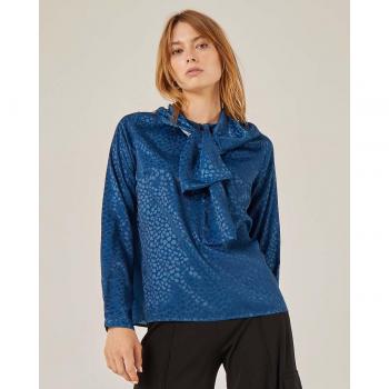 Blusa Niza Azul con Detalle de Capa y Nudo