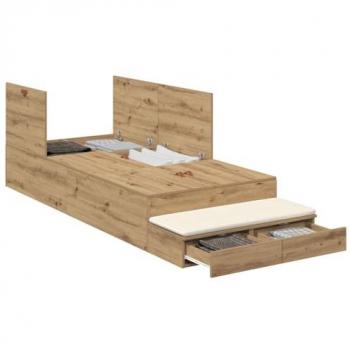 Lit double avec espace de stockage en chêne – Vidaxl