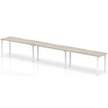 Dynamic Evolve Plus Single Row 3 Person Desk Grey Oak Top White Frame