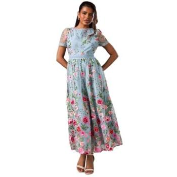 Azure Coastline Petite Midi Dress – Lace‑Trimmed Mesh Elegance