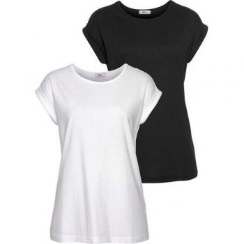 FLASHLIGHTS Basic T-Shirt für Damen, schwarz-weiß