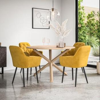 Solid Oak Malvern Table & Anika Velvet Seat Collection