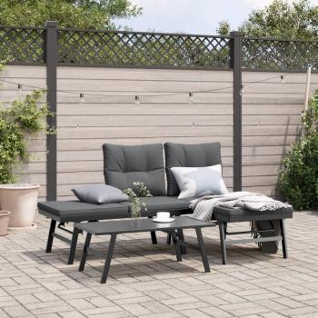 Outdoor Black Steel Benches with Cushions