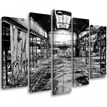 Lienzo Cinco Piezas Old Factory Monocromo 100x70