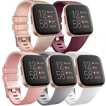 Pack 5 Silicone Straps Compatible with Fitbit Versa 2 Strap/Fitbit Versa Strap/