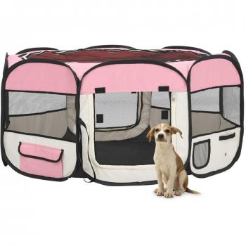 Foldable Dog Playpen with Carrying Bag Pink 145x145x61 cm Vidaxl