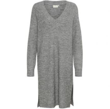 Kaffe KAJUNO V-Neck Grey Striping Knit Dress – L