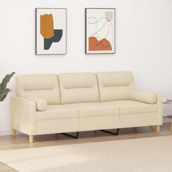 Día y Noche Sofá de 3 plazas con cojines tela color crema 180 cm