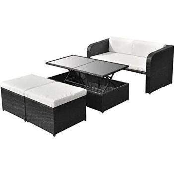 4-tlg. Garten-lounge-set Mit Auflagen Poly Rattan Schwarz