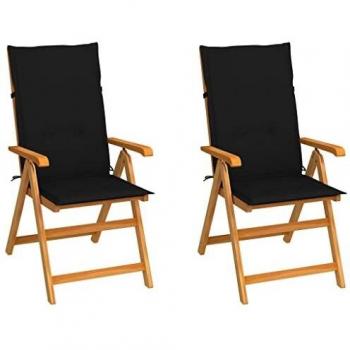 Paquet de deux chaises de jardin vitaXL, coussins noirs, bois de teck massif