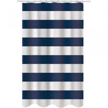 Rideau de Douche Marinera 180x200cm – Bleu Marine, Blanc, Qualité Premium, Anneaux Inclus
