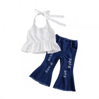2-Piece Baby Summer Clothing Set for Girls with Halter Top and Loose Jeans 1-6Y