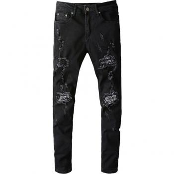 Men's Paisley Print Ripped Skinny Jeans