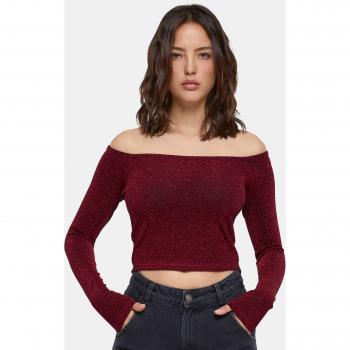 Urban Classics Ladies Off Shoulder Glitter Long Sleeve T-Shirt