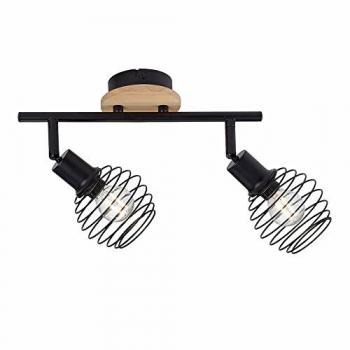 Plafonnier Noir à 2 Spot, Design Bois, Orientation Flexible, 50 cm