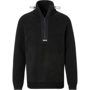 BOSS Green Troyer Herrenpullover – schwarz einfarbig, Größe L