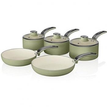Easy to Clean 5 Piece Green Saucepan and Frying Pan Set