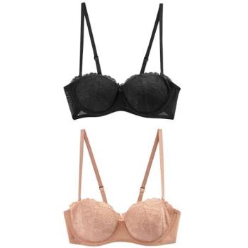 Next Grudnjak Nude / Schwarz A‑E Spitzen‑Lightpad ohne Unterarmband 2er-Pack
