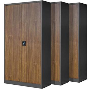 Set de Trois Armoires de Bureau en Acier Powder Coated – 4 Étagères (195 × 90 × 40 cm) – Anthracite Imitation Bois