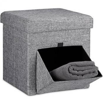 Cube Pouf Rangement Relaxdays – tabouret pliable 38 cm × 38 cm × 38 cm, gris