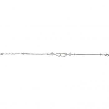 Pulsera con diseño corazones y grabado, cadena ajustable, 20cm, plata