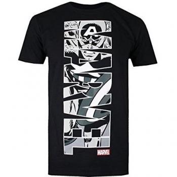 Camiseta Hombre Capitán América Vertical, Negro, S