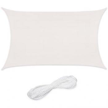 Patio Sun Shade, Triangular Awning, 3 x 4 m, HDPE Fabric, with Tensioning Ropes, White