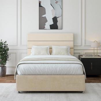 Natural Velvet Lined Headboard + 4 Drawer Bedbase – King Size