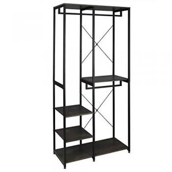 Porte-Manteau en Métal et Bois Noir avec Étagère