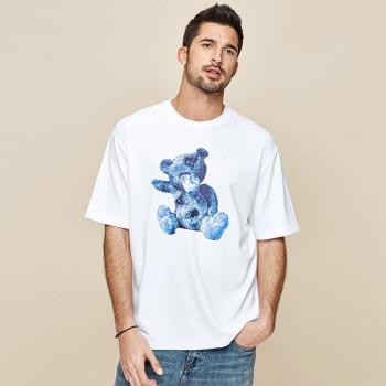 KUEGOU Men's Casual Teddy Bear Print T-Shirt LT-26040