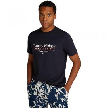 T-Shirt Masculina Tommy Hilfiger S Con Logotipo Marino y Estilo Casual